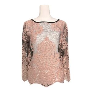 Karen Kane Lace Top Pink Black Embroidered Long Sleeve Women’s Size XS